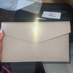 YSl Uptown medium clutch dark beige